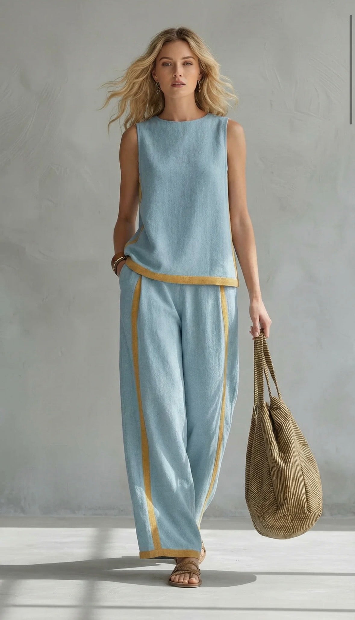 Leila | Conjunto Elegante de Algodón y Lino GRIS