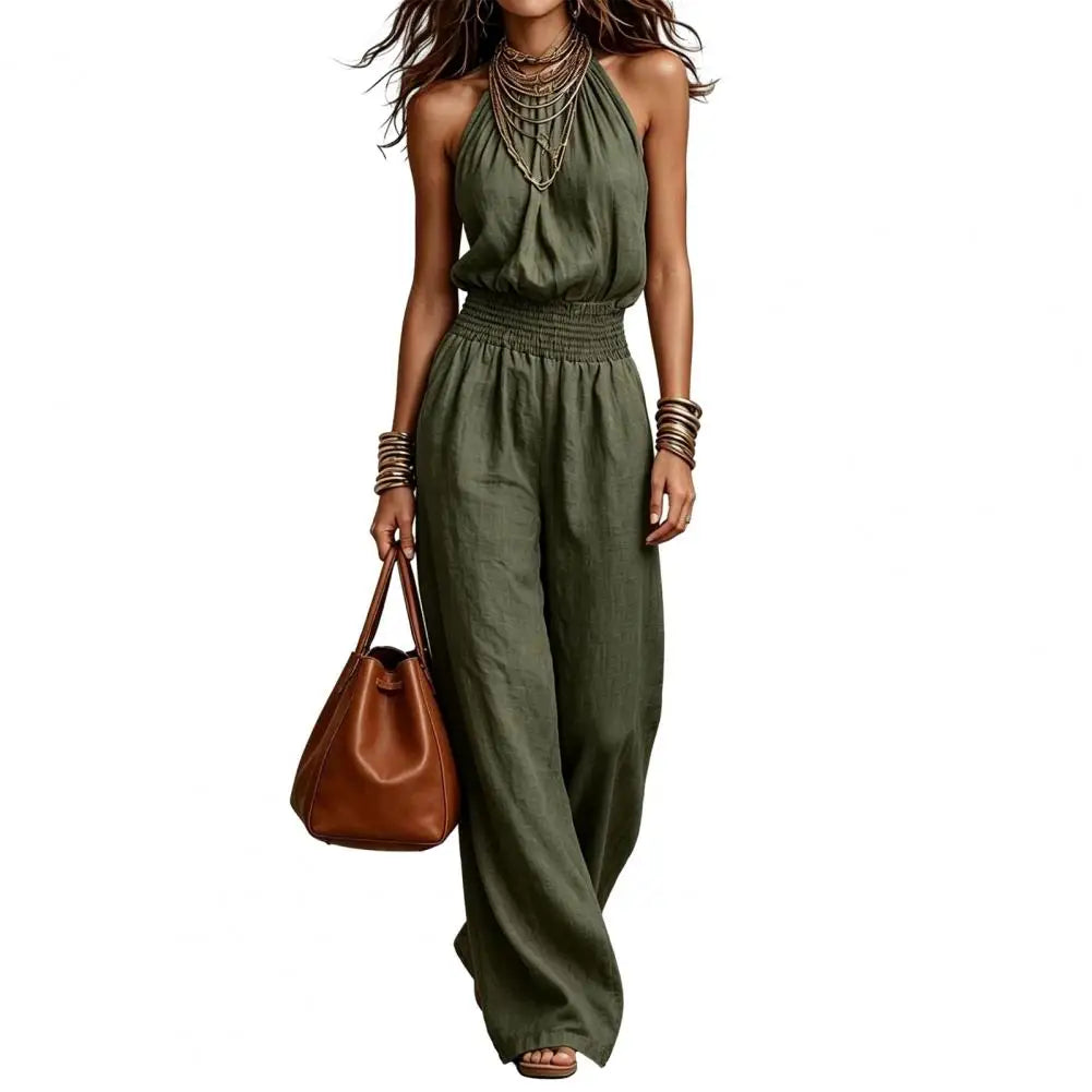 Sleeveless Linen Backless Jumpsuit