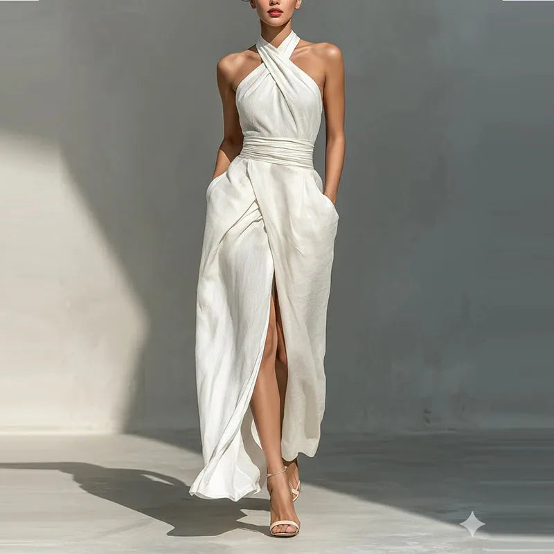 Vestido largo sexy de mujer con hombros descubierto