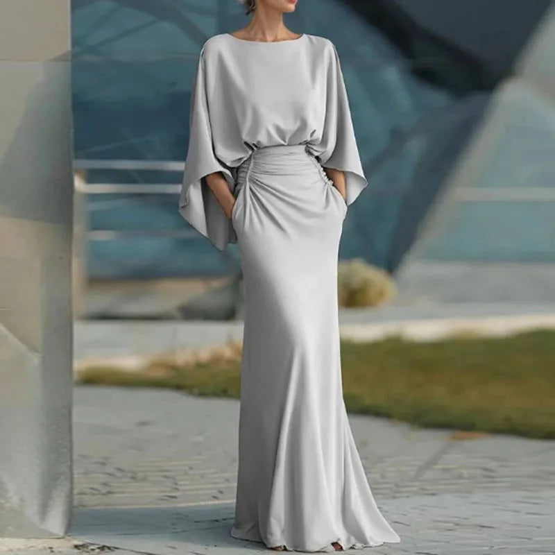 Elegante Vestido de Fiesta con Cuello Redondo y Cintura Alta