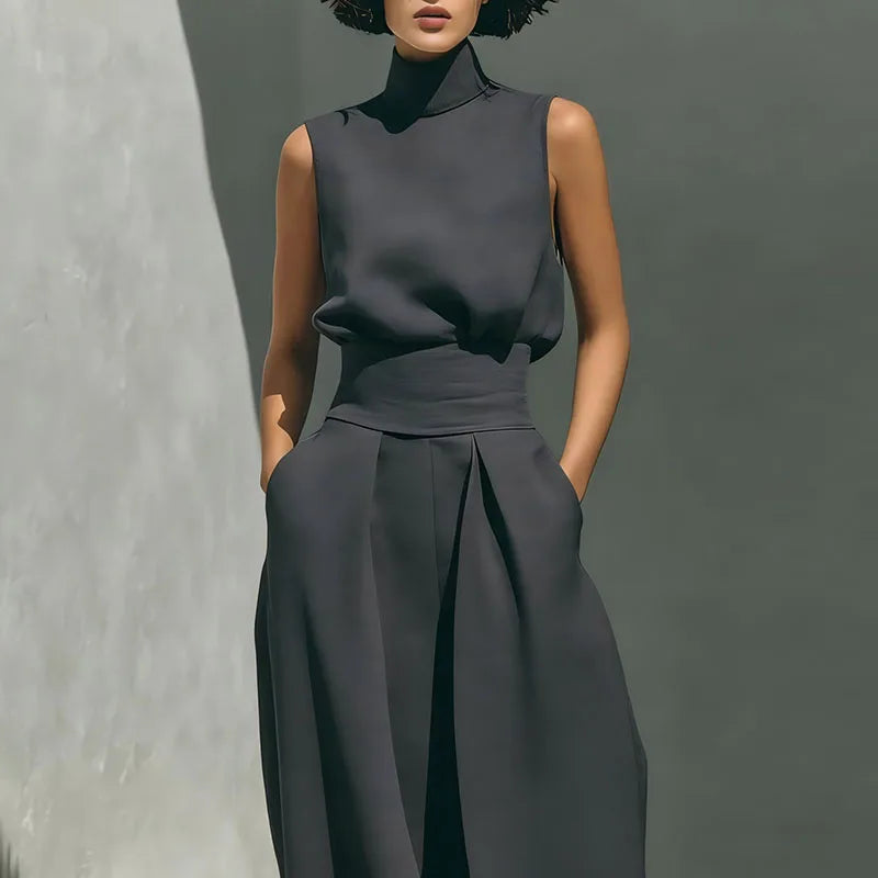 Traje Vintage de Lino y Algodón Sólido para Mujer