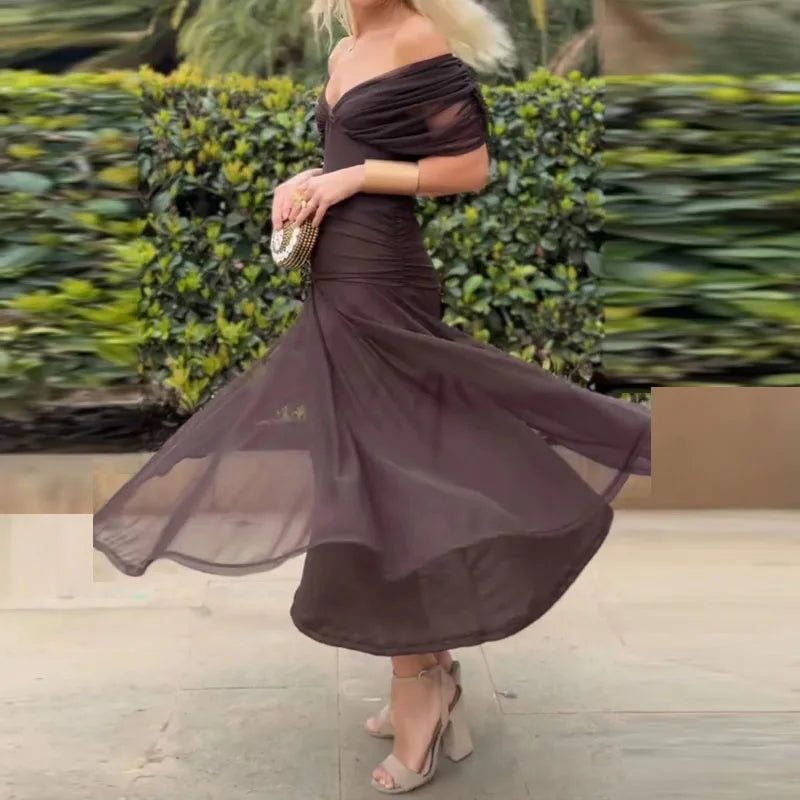 Primavera Verano vestido plisado de malla Lisa