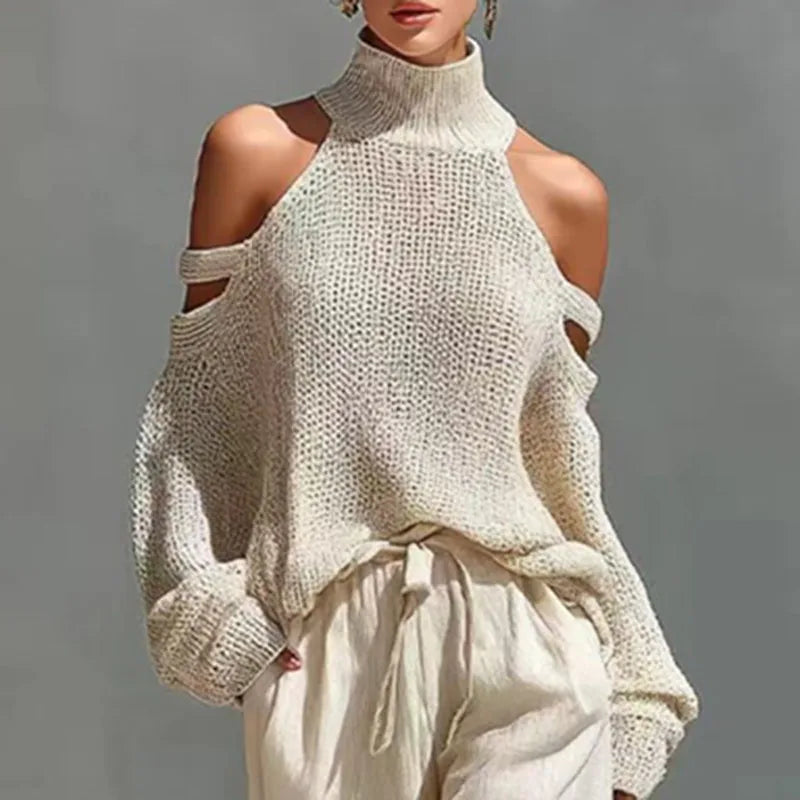 Conjunto de Suéter de Punto de Cuello Alto y Pantalones Casual de Primavera