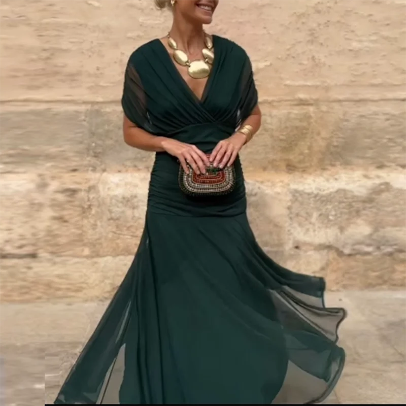 Primavera Verano vestido plisado de malla Lisa