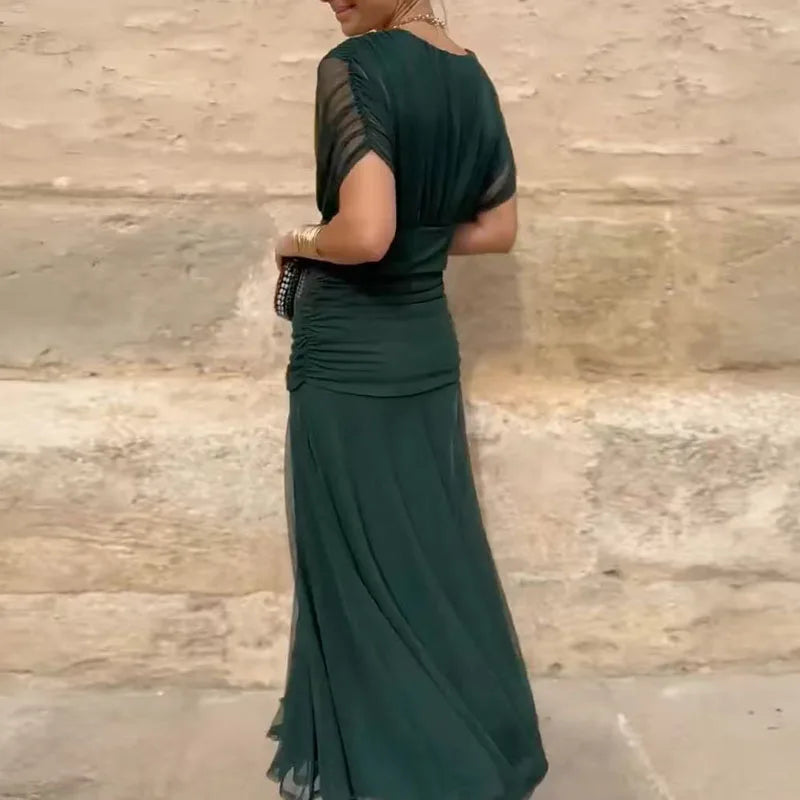 Primavera Verano vestido plisado de malla Lisa