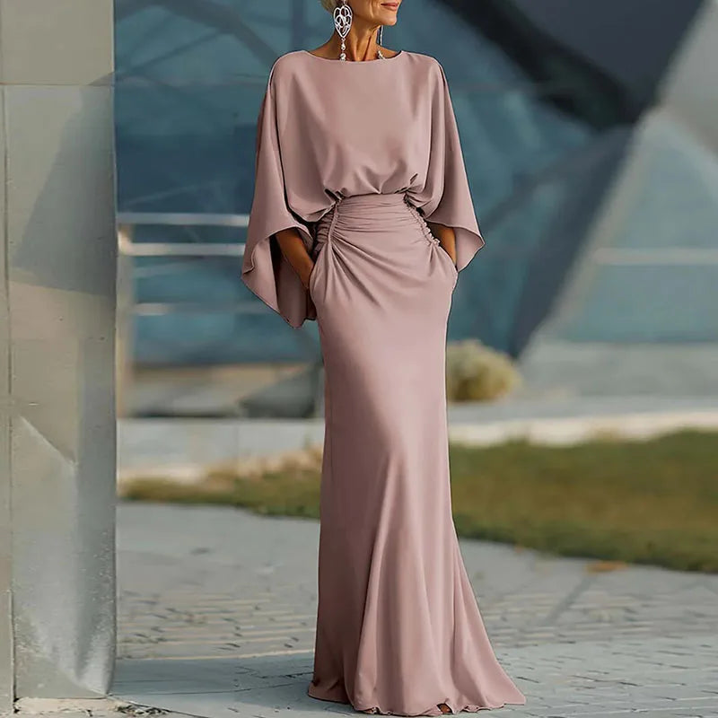 Elegante Vestido de Fiesta con Cuello Redondo y Cintura Alta
