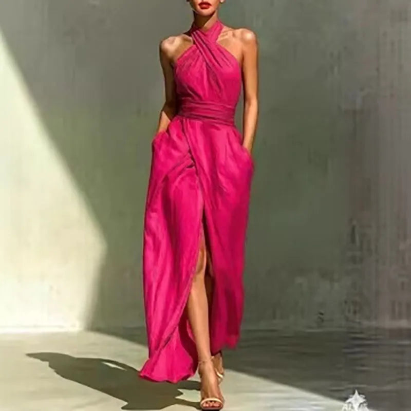 Vestido largo sexy de mujer con hombros descubierto