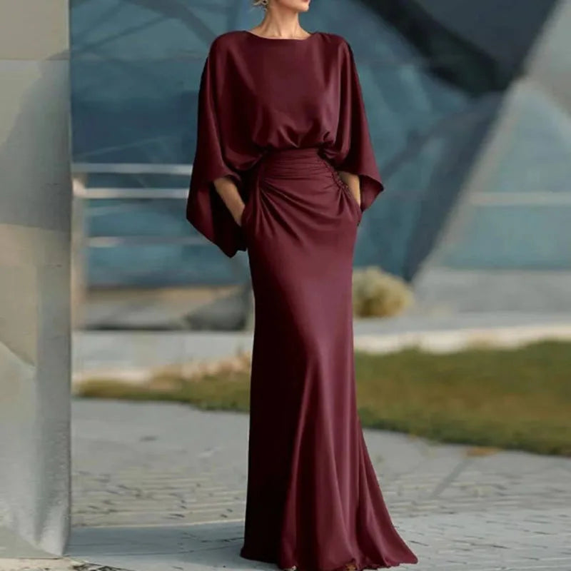 Elegante Vestido de Fiesta con Cuello Redondo y Cintura Alta