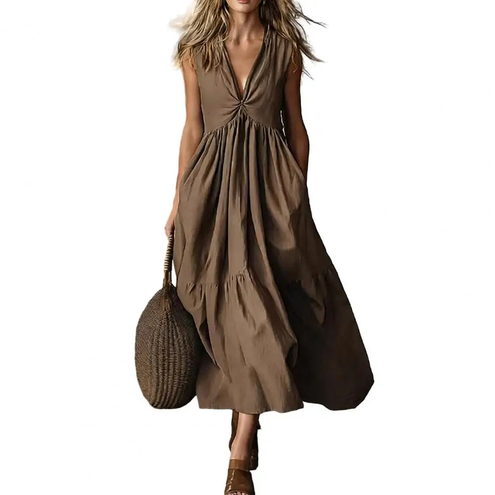 Vestido Largo Casual con Volantes