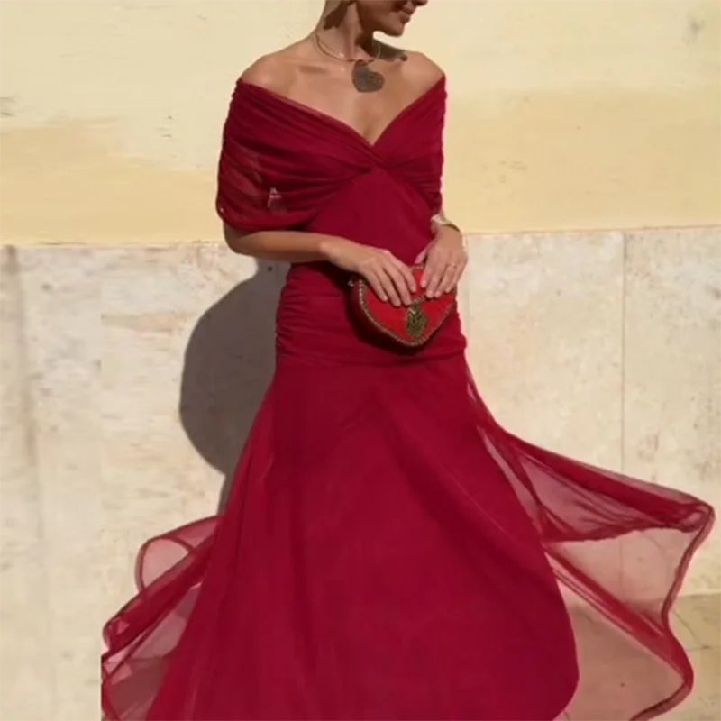 Primavera Verano vestido plisado de malla Lisa