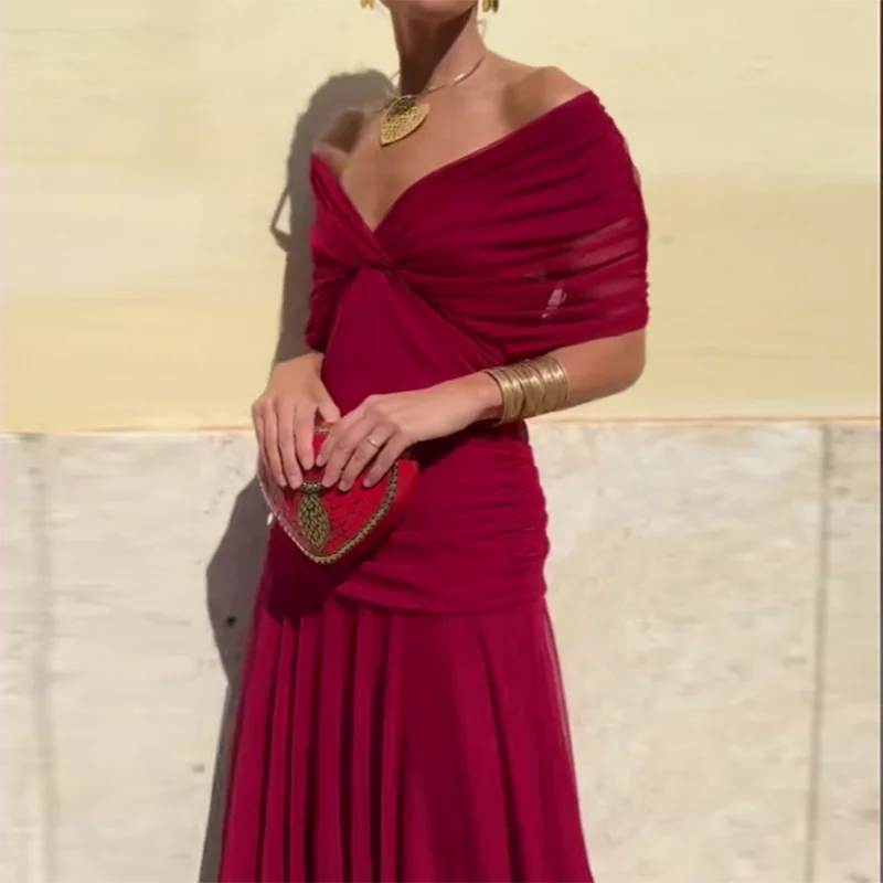 Primavera Verano vestido plisado de malla Lisa