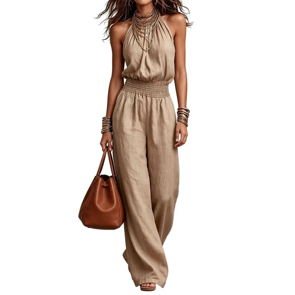 Sleeveless Linen Backless Jumpsuit