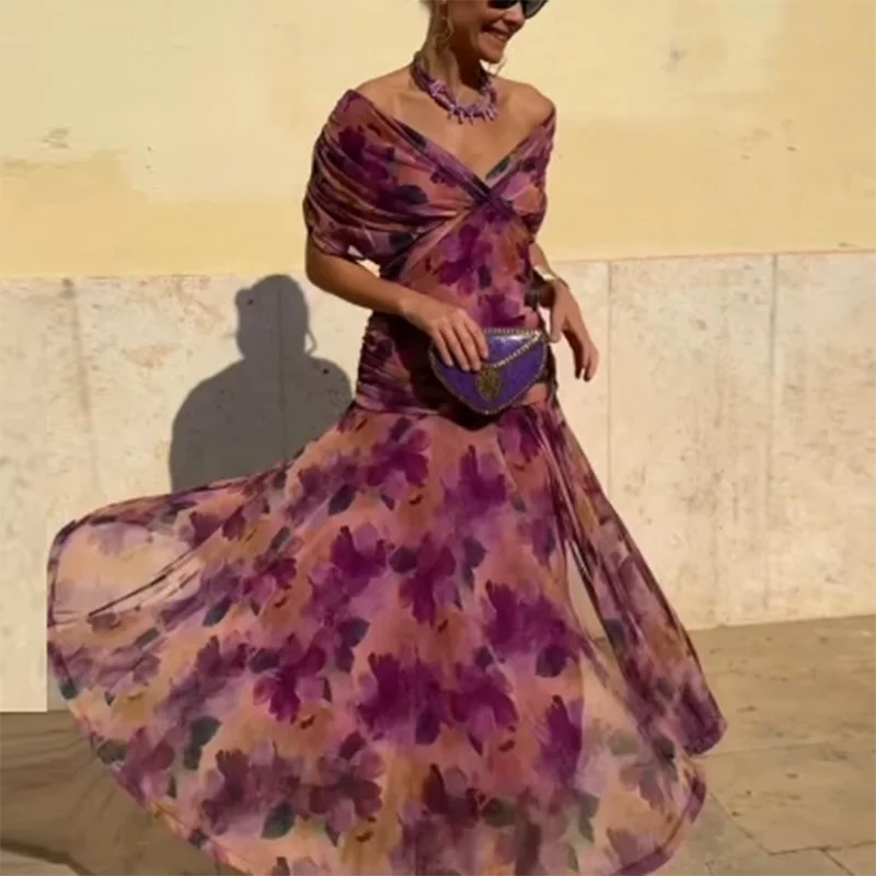 Primavera Verano vestido plisado de malla Lisa