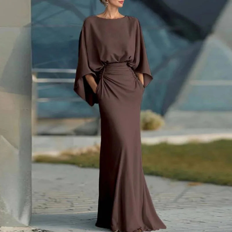 Elegante Vestido de Fiesta con Cuello Redondo y Cintura Alta